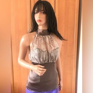 Arden B new silk back tie halter top in mocha with snake print. Sz Large